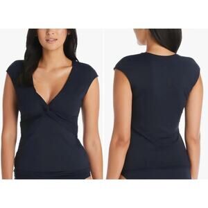 Bleu Rod Beattie Tankini Top Black V Neck Cap Sleeve Let's Get Twisted 10 NWT